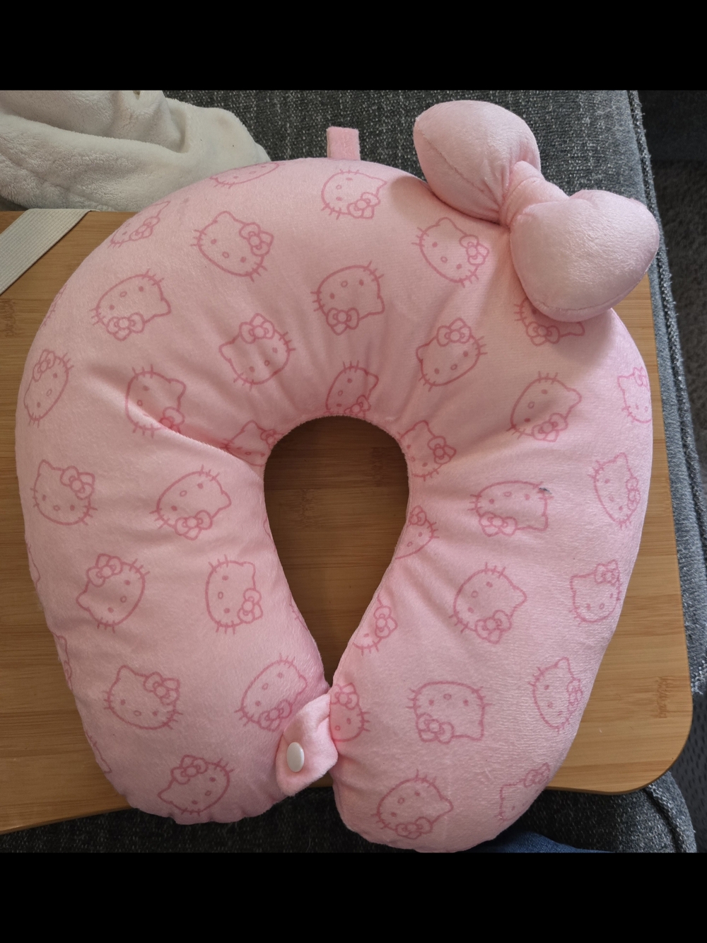Hello Kitty Pink Plush U-Shaped Travel Pillow with Bow